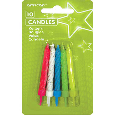 10 Spiral Candles Glitter Assorted Height 6.3 cm