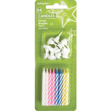 24 Spiral Candles with 12 Holders 4-Colour Assorted Height 6.3 cm