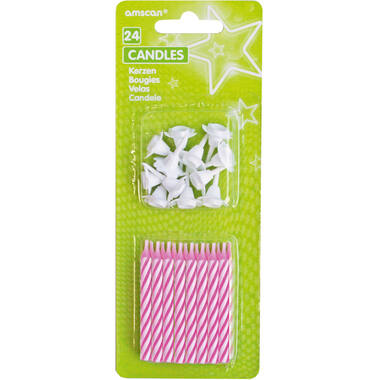 24 Spiral Candles with 12 Holders Pink Height 6.3 cm