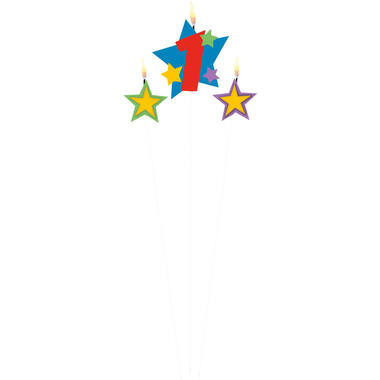 Numeral Candle 1 with 2 Star Candles Height 12.2/13.5 cm