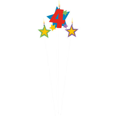 Numeral Candle 4 with 2 Star Candles Height 12.2/13.5 cm