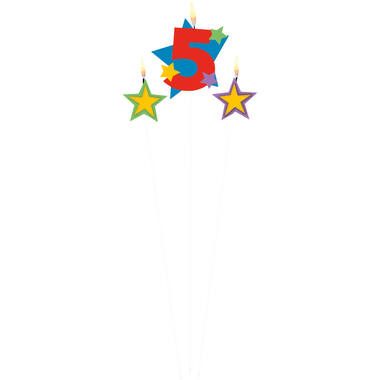 Numeral Candle 5 with 2 Star Candles Height 12.2/13.5 cm