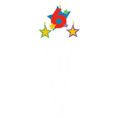 Numeral Candle 6 with 2 Star Candles Height 12.2/13.5 cm