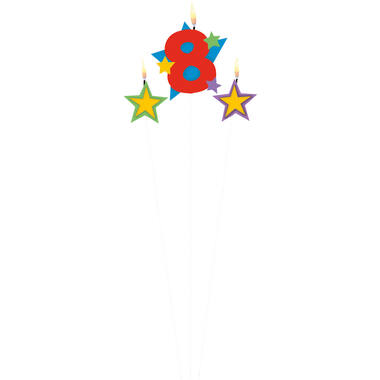 Numeral Candle 8 with 2 Star Candles Height 12.2/13.5 cm