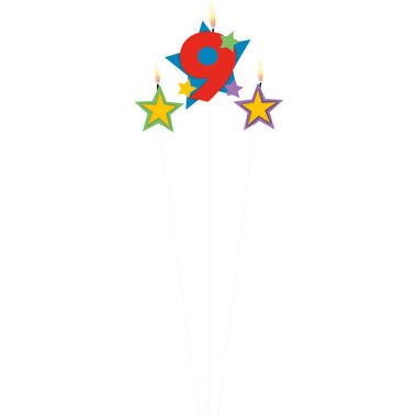 Numeral Candle 9 with 2 Star Candles Height 12.2/13.5 cm