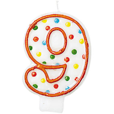 Numeral Candle 9 Polka Dots Height 7.6 cm