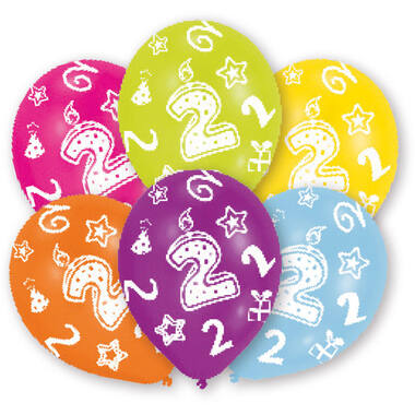 6 Latex Balloons All Round Printed Age 2 assorted 27.5 cm / 11"