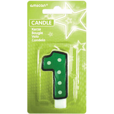 Numeral Candle 1 Dots & Black Border Height 7.6 cm