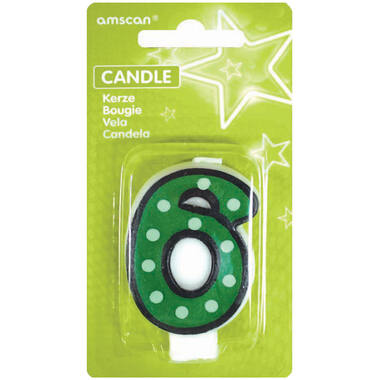 Numeral Candle 6 Dots & Black Border Height 7.6 cm