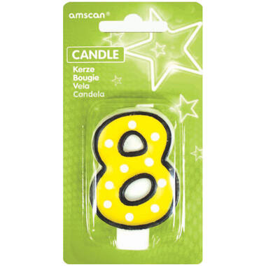 Numeral Candle 8 Dots & Black Border Height 7.6 cm