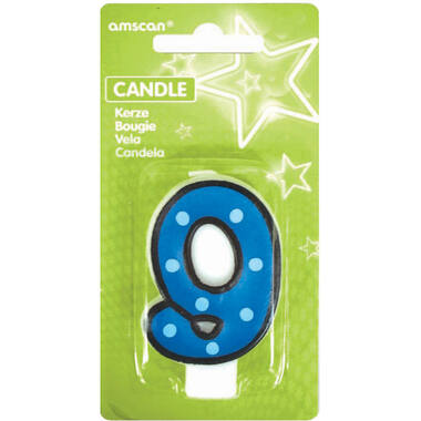 Numeral Candle 9 Dots & Black Border Height 7.6 cm