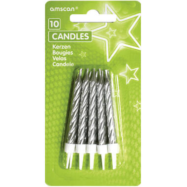 10 Spiral Candles Silver Height 6.3 cm
