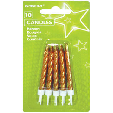 10 Spiral Candles Gold Height 6.3 cm