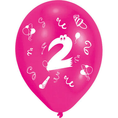 8 Latex Balloons Age 2 2-Sided 25.4 cm / 10"