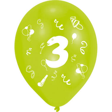 8 Latex Balloons Age 3 2-Sided 25.4 cm / 10"