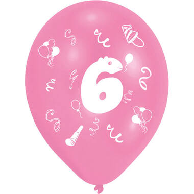 8 Latex Balloons Age 6 2-Sided 25.4 cm / 10"