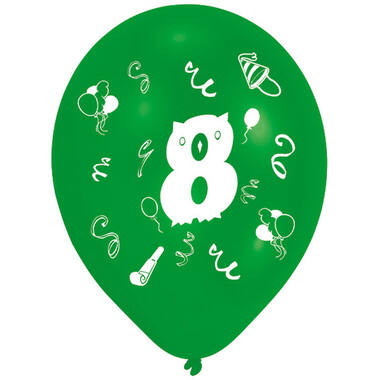 8 Latex Balloons Age 8 2-Sided 25.4 cm / 10"