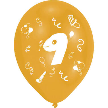 8 Latex Balloons Age 9 2-Sided 25.4 cm / 10"