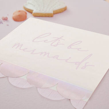 Paper Napkin - Let's Be Mermaids Napkin with Scalloped Fringe - Iridescent and Pink