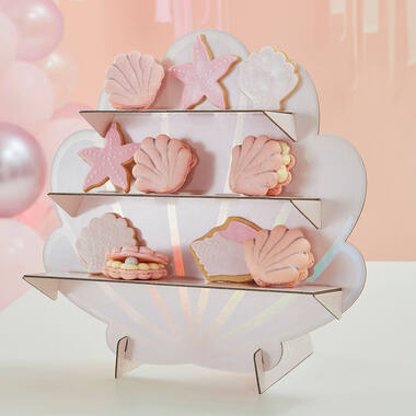 Treat Stand - Shells Shaped Treat Stand - Pink and Iridescen