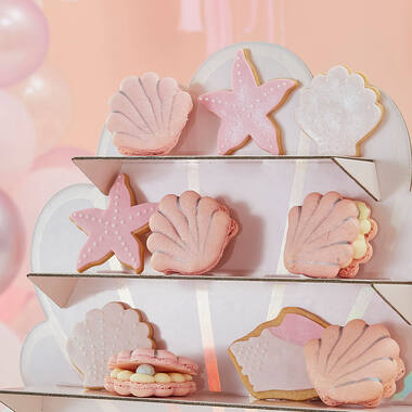 Treat Stand - Shells Shaped Treat Stand - Pink and Iridescen