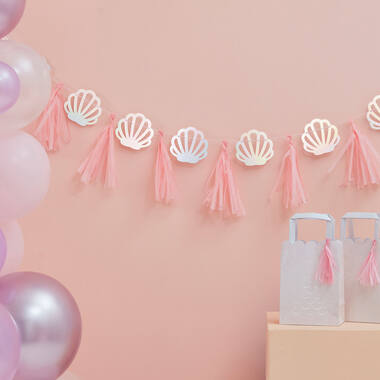Tassel Garland - Shells and Tassels - Pink and Iridescent