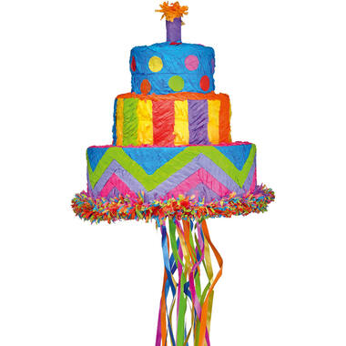 Pull Pinata Birthday Cake Paper / Plastic 27.3 x 30.4 x 27.3 cm