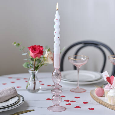 Candle Holder - Pink Glass Small Bubble