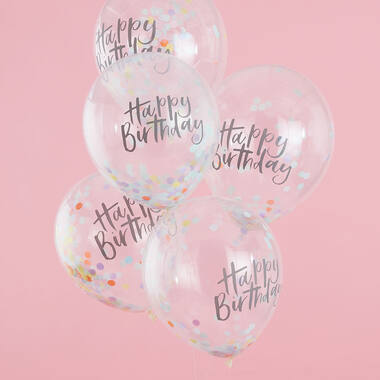 5 Latex Balloons Pastel Party with Confetti Filling Paper 30.5 cm