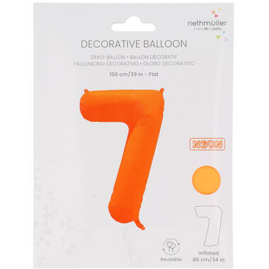Foil Balloon Number 7 - Neon Orange - 86 cm