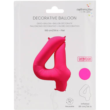 Foil Balloon Number 4 - Neon Pink - 86 cm