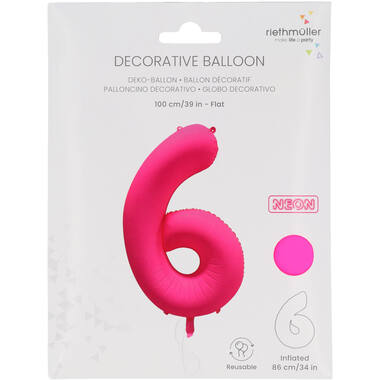 Foil Balloon Number 6 - Neon Pink - 86 cm