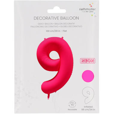 Foil Balloon Number 9 - Neon Pink - 86 cm