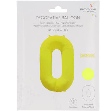 Foil Balloon Number 0 - Neon Yellow - 86 cm