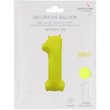 Foil Balloon Number 1 - Neon Yellow - 86 cm