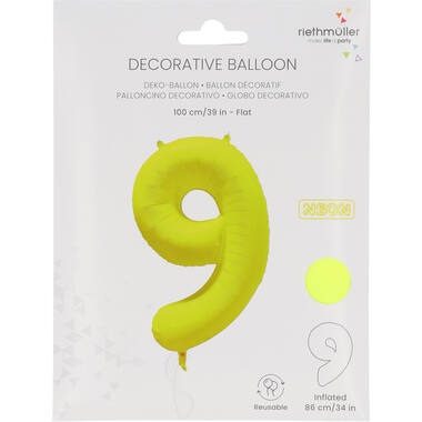 Foil Balloon Number 9 - Neon Yellow - 86 cm