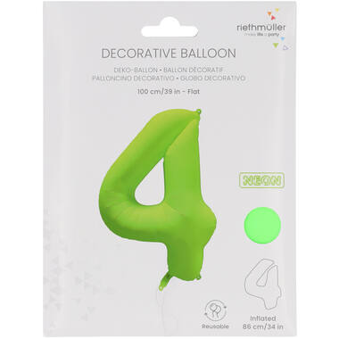 Foil Balloon Number 4 - Neon Green - 86 cm