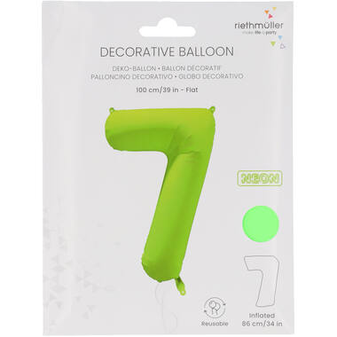 Foil Balloon Number 7 - Neon Green - 86 cm