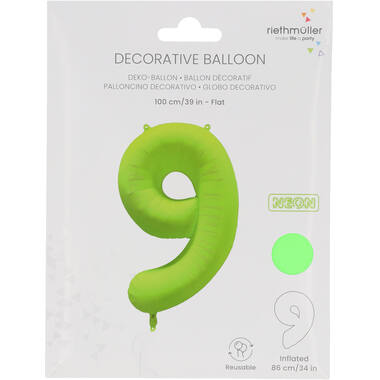 Foil Balloon Number 9 - Neon Green - 86 cm