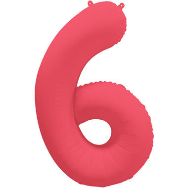 Foil Balloon Number 6 - Neon Red - 86 cm