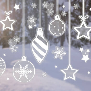 Window Stickers - White Snowflakes and Baubles