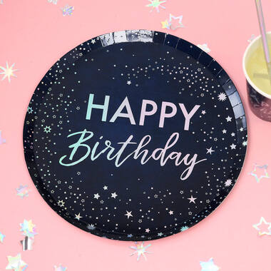 Paper Plates - Happy Birthday - Iridescent Foiled