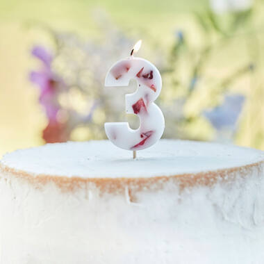 Candle - Number 3 - Pressed Petals