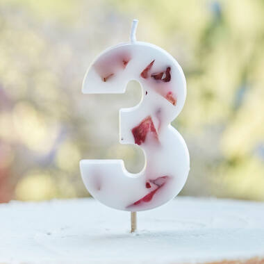 Candle - Number 3 - Pressed Petals