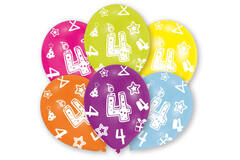 6 Latex Balloons All Round Printed Age 4 assorted 27.5 cm / 11"