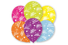 6 Latex Balloons All Round Printed Happy Birthday 27.5 cm / 11"
