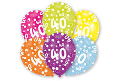 6 Latex Balloons All Round Printed Age 40 27.5 cm / 11"