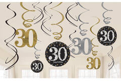 12 Swirl Decorations 30 Sparkling Celebration - Gold Foil / Paper 61 cm