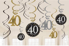 12 Swirl Decorations 40 Sparkling Celebration - Gold Foil / Paper 61 cm