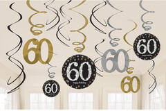 12 Swirl Decorations 60 Sparkling Celebration - Gold Foil / Paper 61 cm